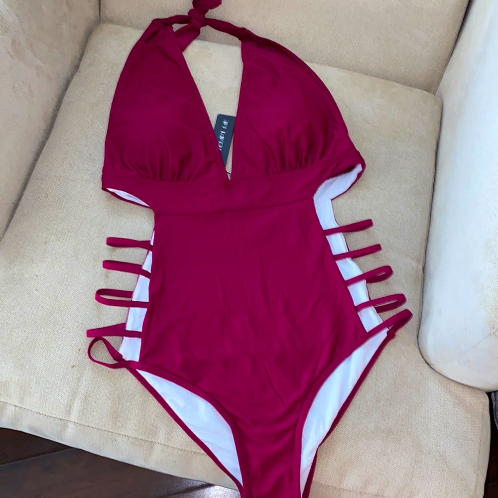 New TEMPT ME Burgandy One Piece Bathing Suit
